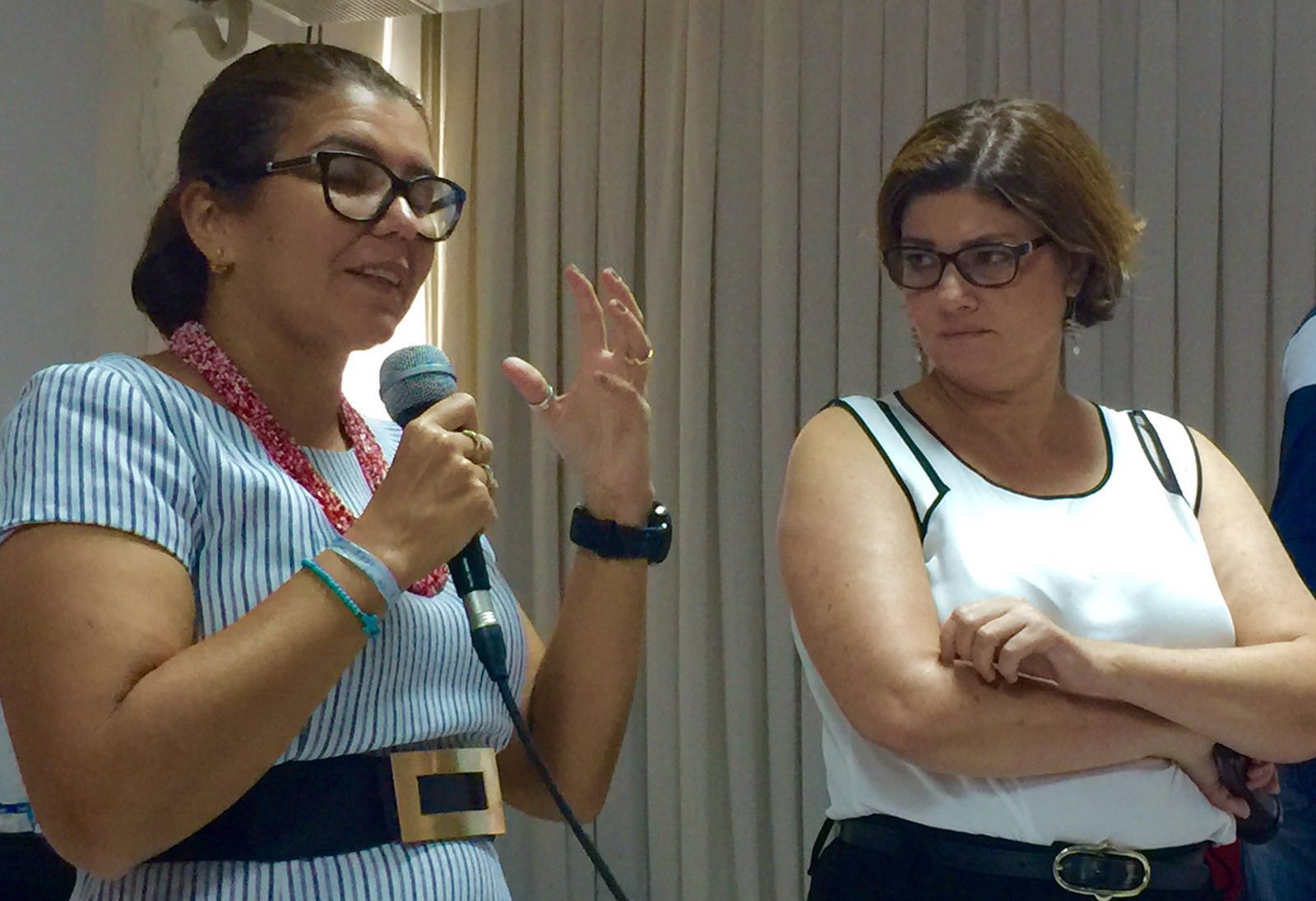 Conselheiras Ana Adalgisa Dias (FIERN) e Cssia Bulhes realizando esclarecimentos sobre aspectos metodolgicos da anlise da regulamentao da ZPA 10